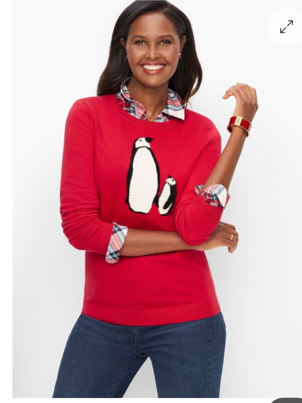 Talbots Supersoft Cotton Cashmere Penguin Crewneck Sweater Red Size 2X